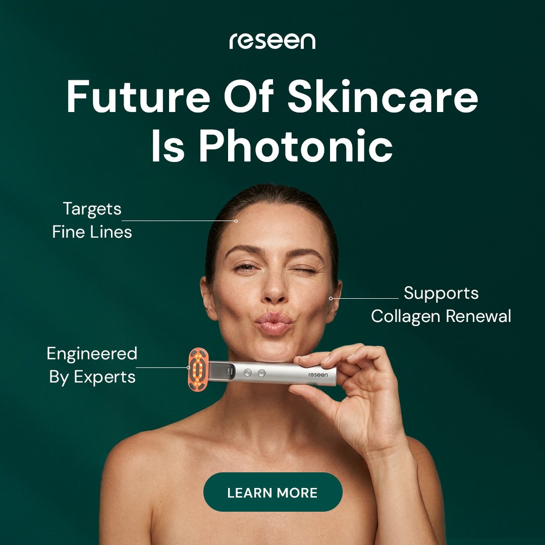 Beauty tech product shot variant — clean studio photography with brand messaging