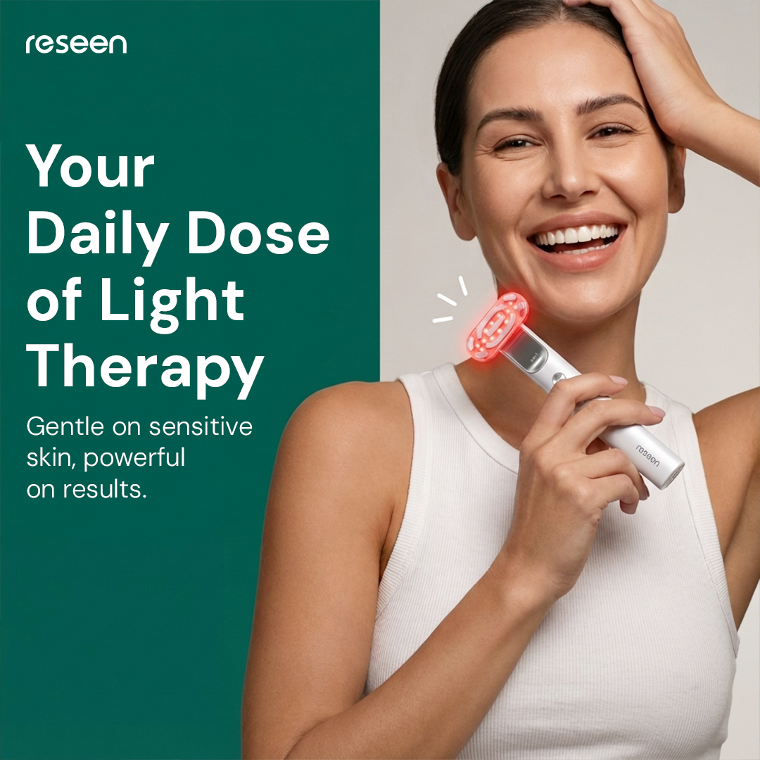 Beauty tech before-and-after comparison ad — side by side transformation results